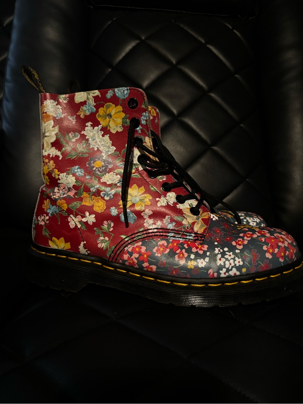 Dr. Martens Women's Floral Lace-Up Boots - Red & Blue Multi - Picture 2 of 4
